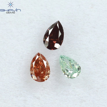 0.31 CT/3 Pcs Pear Shape Natural Diamond Pink Color SI Clarity (3.84 MM)