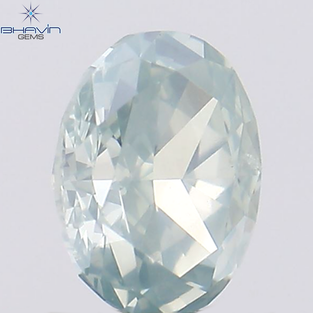 0.37 CT オーバル シェイプ ナチュラル ダイヤモンド グリーンがかったブルー カラー SI1 クラリティ (5.36 MM)