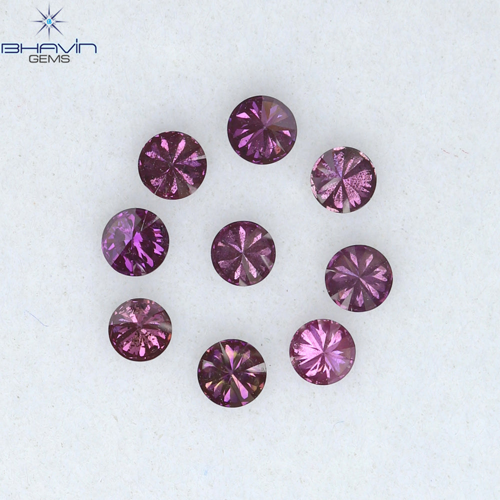 0.24 CT/9 PCS Round Diamond Pink Color Natural Diamond I1 Clarity (1.90 MM)