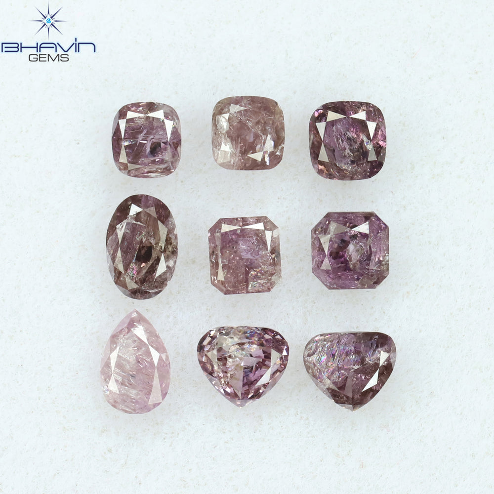 1.56 CT/9 Pcs Mix Shape Natural Diamond Pink Color I3 Clarity (4.30 MM)