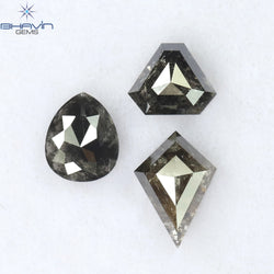 1.11 CT/3 Pcs Mix Shape Natural Diamond Salt And Pepper Color I3 Clarity (6.68 MM)