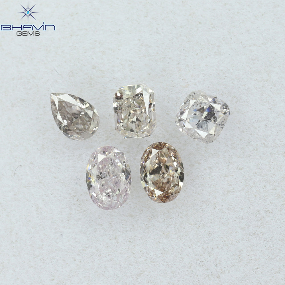0.58 CT/5 Pcs Mix Shape Natural Diamond Pink Color SI2 Clarity (3.40 MM)