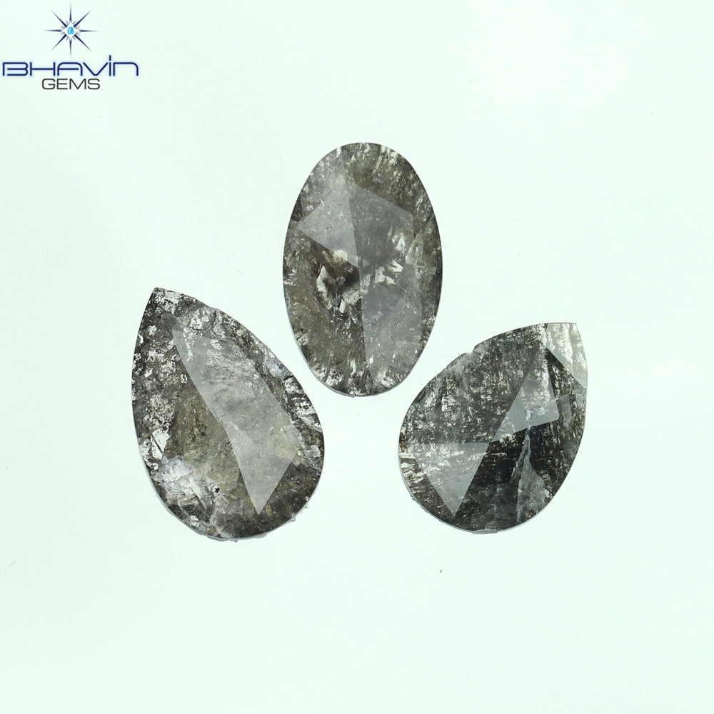 1.54 CT/3 Pcs Mix Slice Shape Natural Diamond  Salt And Pepper Color I3 Clarity (9.82 MM)