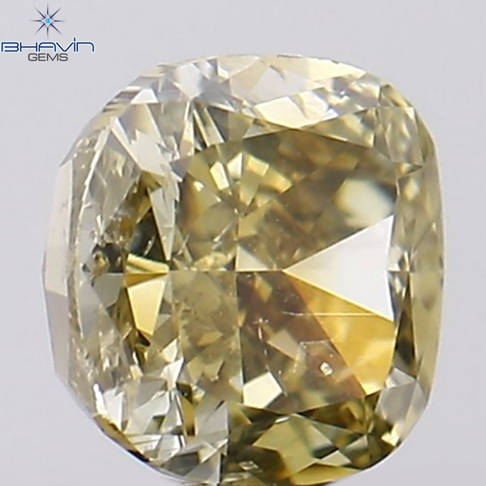 0.51 CT Cuhion Shape Natural Diamond Green Yellow (Chameleon) Color SI2 Clarity (4.43 MM)