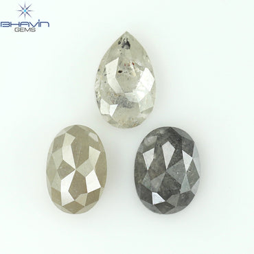 1.26 CT/3 PCS Oval Pear Shape Natural Diamond Salt And pepper Color I3 Clarity (5.32 MM)