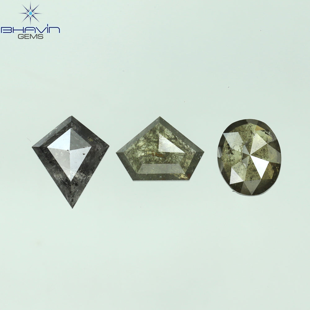 1.03 CT/3 PCS Mix Shape Natural Diamond Salt And Pepper Color I3 Clarity (6.10 MM)