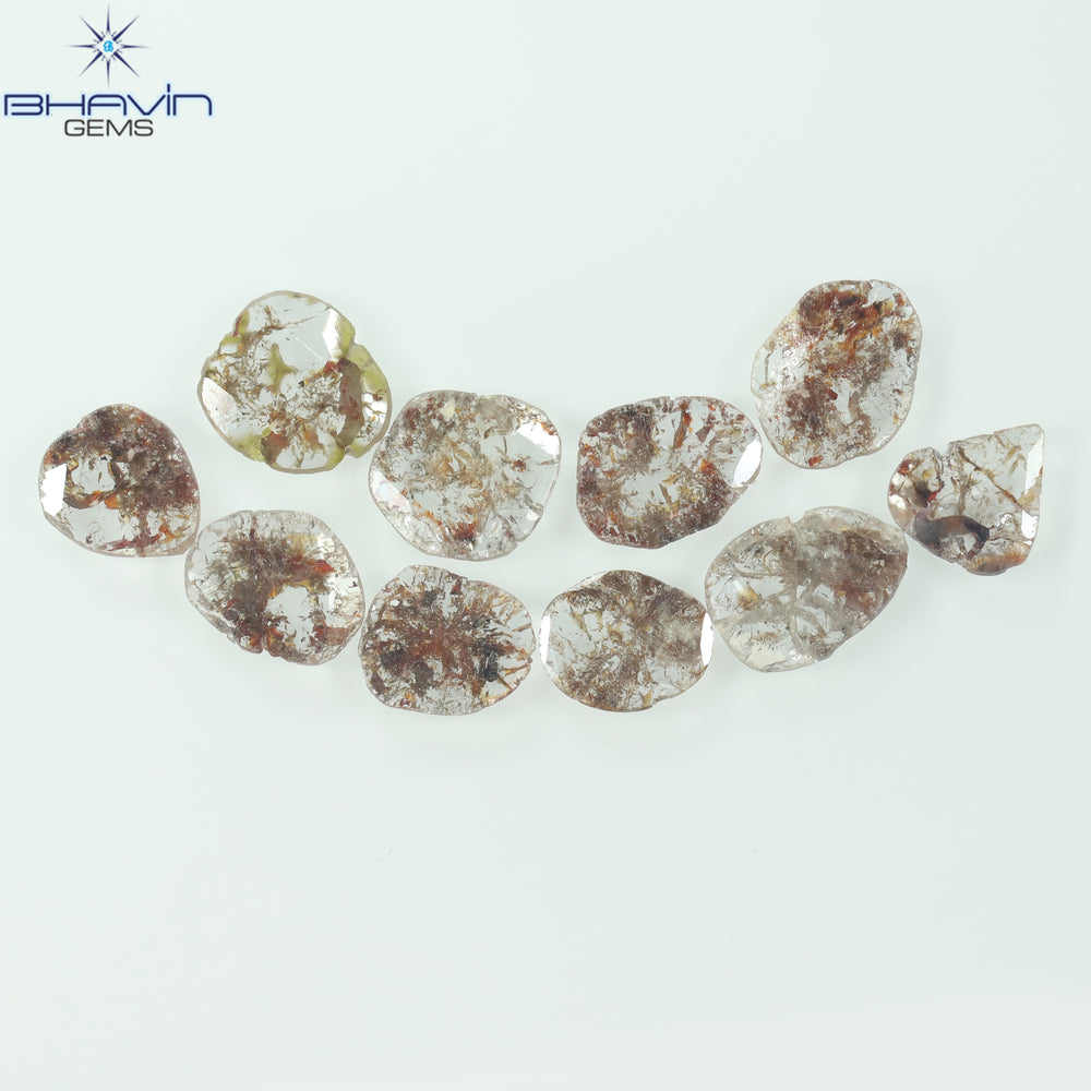 5.21 CT/10 Pcs Slice Shape Natural Loose Diamond Brown Color I3 Clarity (9.76 MM)