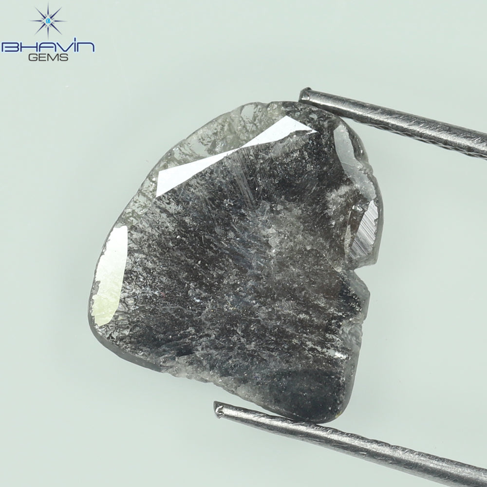 1.39 CT Slice Shape Natural Diamond Salt And Pepper Color I3 Clarity (10.77 MM)