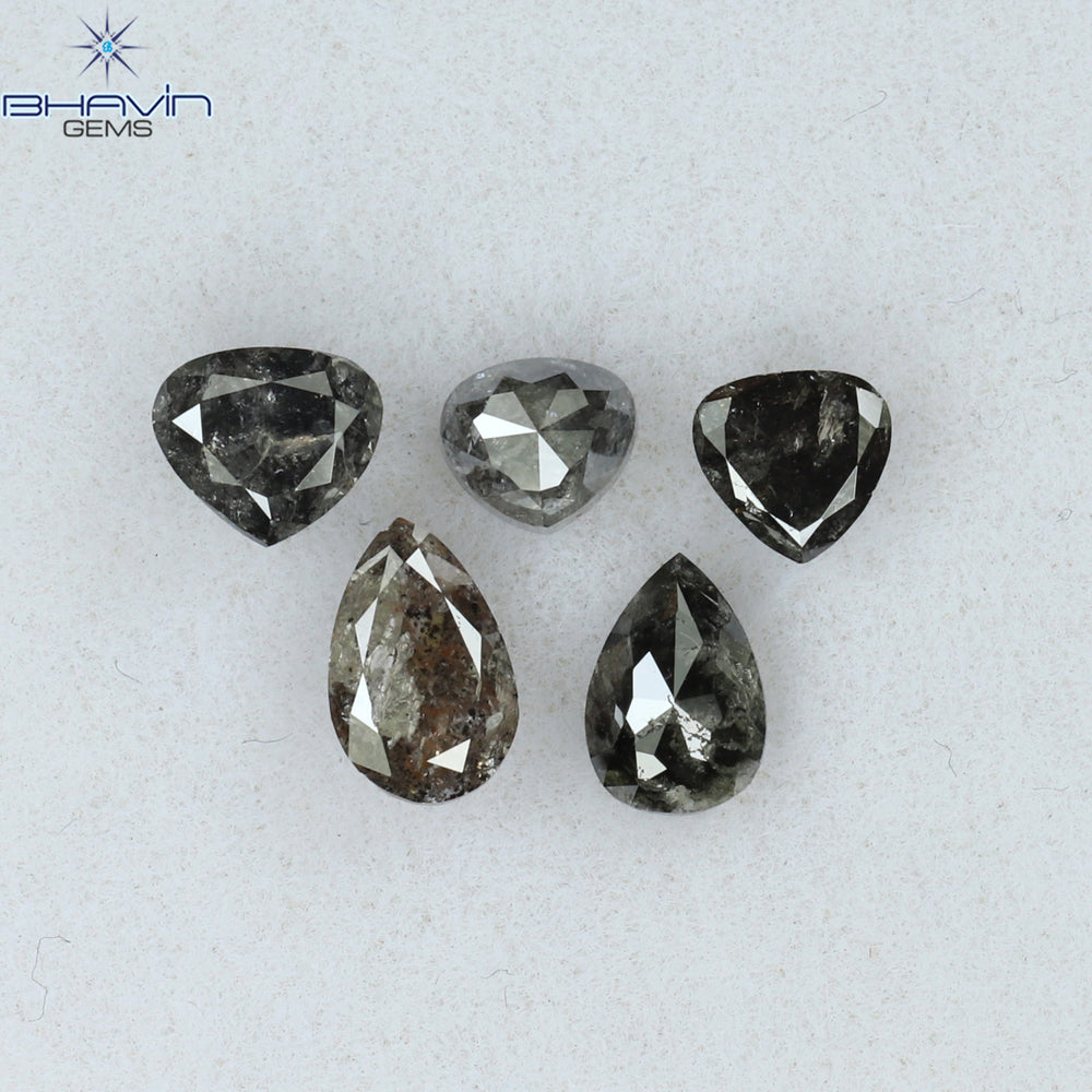 1.91 CT/5 PCS Mix Shape Natural Diamond Salt And Pepper Color I3 Clarity (6.00 MM)