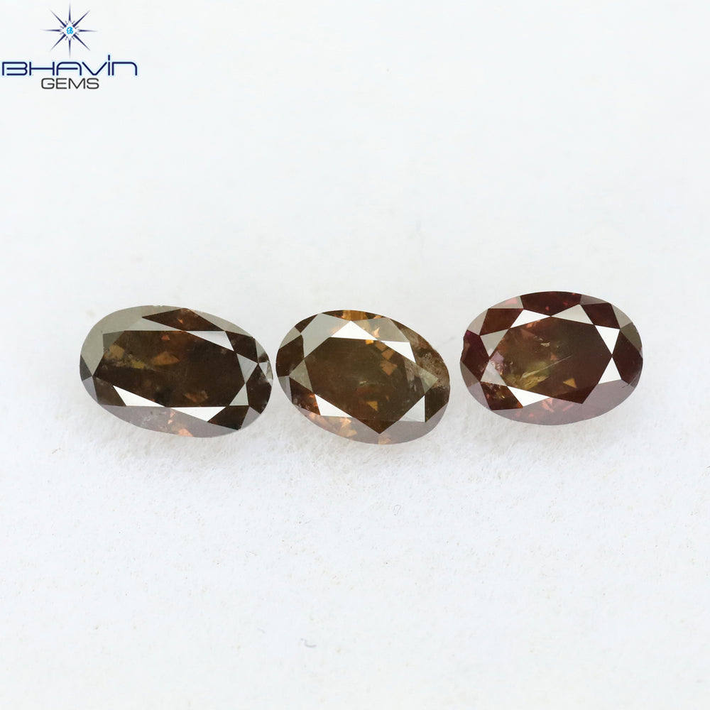 0.76 CT/3 Pcs Oval Shape Natural Diamond Pink Color I3 Clarity (4.80 MM)