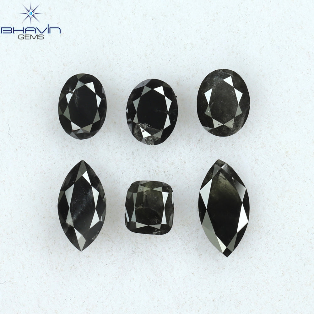 1.50 CT/6 PCS Mix Shape Natural Diamond Black Color Opaque Clarity (6.35 MM)