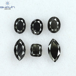 1.50 CT/6 PCS Mix Shape Natural Diamond Black Color Opaque Clarity (6.35 MM)