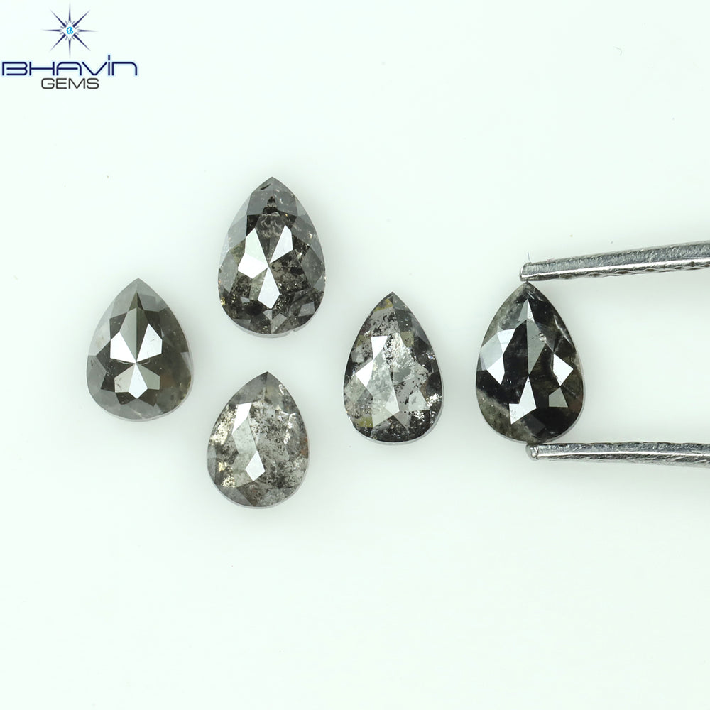 1.37 CT/5 PCS Pear Shape Natural Diamond Salt And Pepper Color I3 Clarity (5.15 MM)