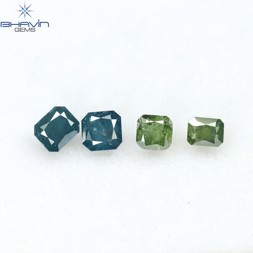 0.73 CT/4 Pcs Radiant Shape Natural Diamond Blue Green Color I3 Clarity (3.30 MM)