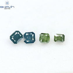 0.73 CT/4 Pcs Radiant Shape Natural Diamond Blue Green Color I3 Clarity (3.30 MM)
