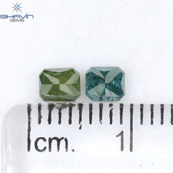 0.55 CT/2 Pcs Radiant Shape Natural Diamond Blue Green Color I3 Clarity (4.06 MM)