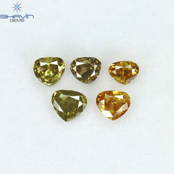 1.20 CT/5 Pcs Heart Shape Natural Diamond Mix Color SI Clarity (3.95 MM)