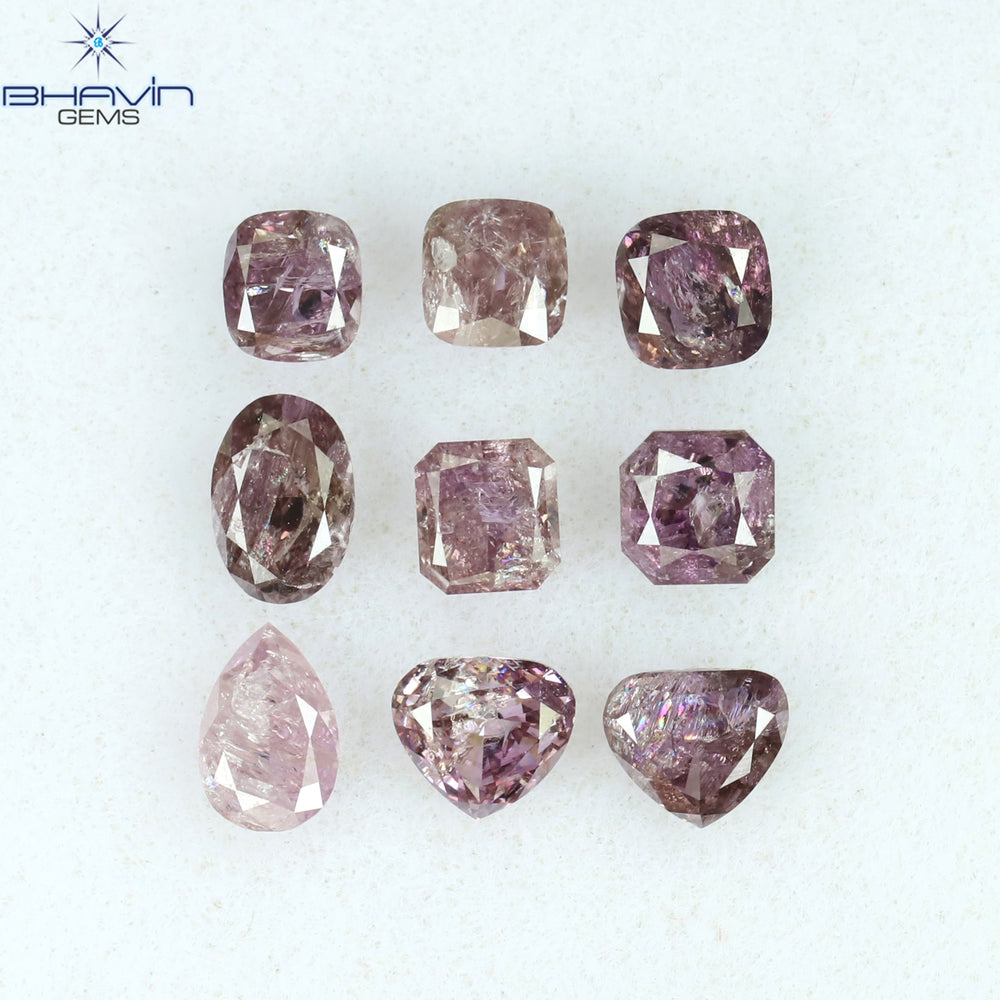 1.56 CT/9 Pcs Mix Shape Natural Diamond Pink Color I3 Clarity (4.30 MM)