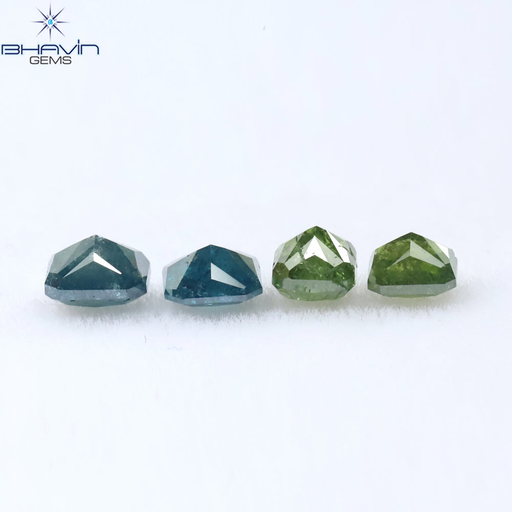 0.73 CT/4 Pcs Radiant Shape Natural Diamond Blue Green Color I3 Clarity (3.30 MM)