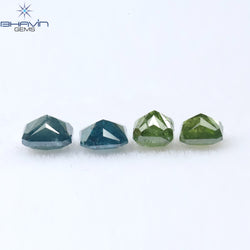 0.73 CT/4 Pcs Radiant Shape Natural Diamond Blue Green Color I3 Clarity (3.30 MM)