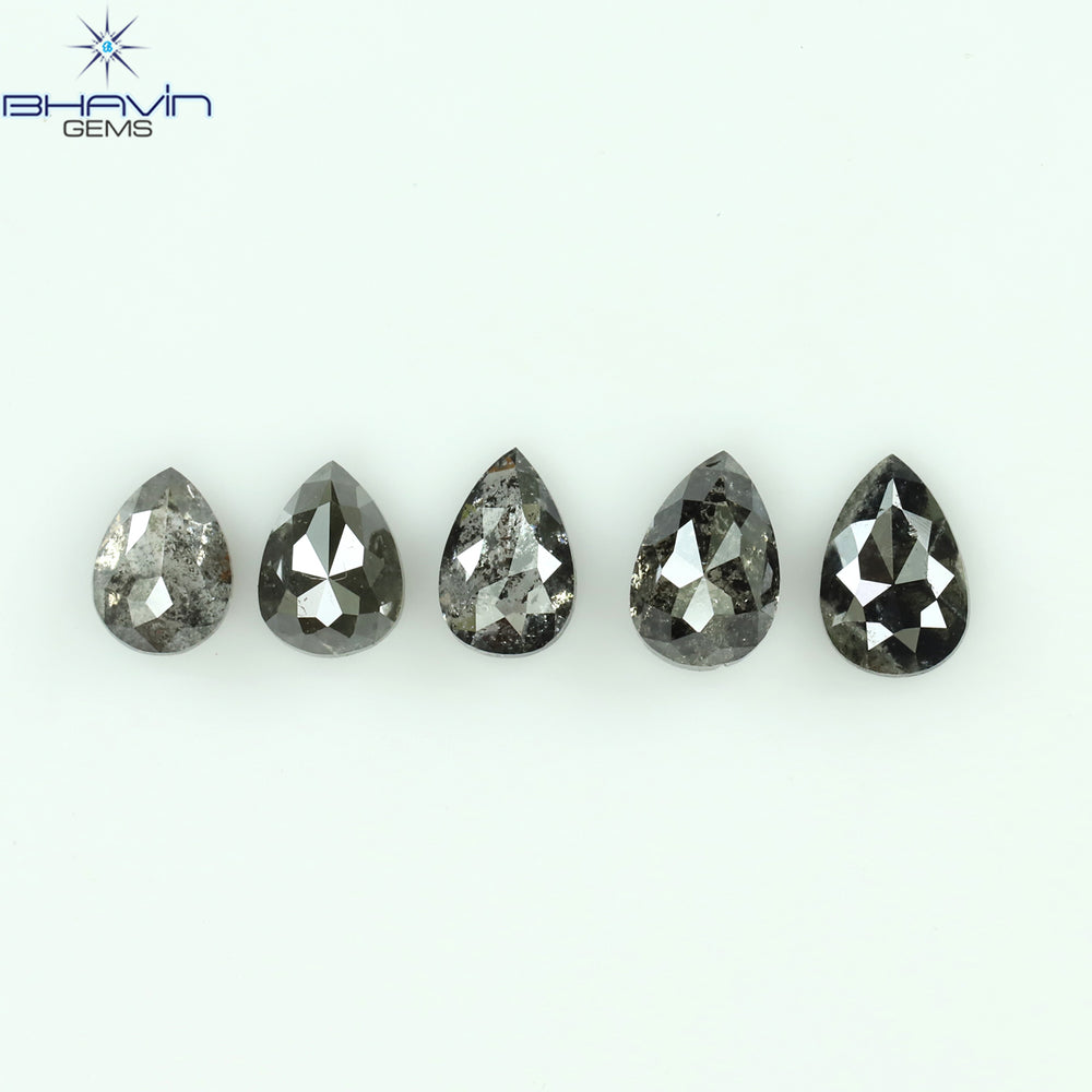 1.37 CT/5 PCS Pear Shape Natural Diamond Salt And Pepper Color I3 Clarity (5.15 MM)