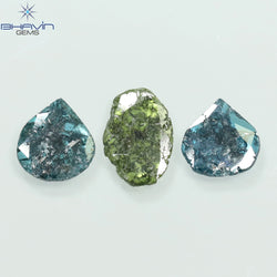 1.96 CT/3 Pcs Slice Shape Natural Diamond Blue Green Color I3 Clarity (10.06 MM)
