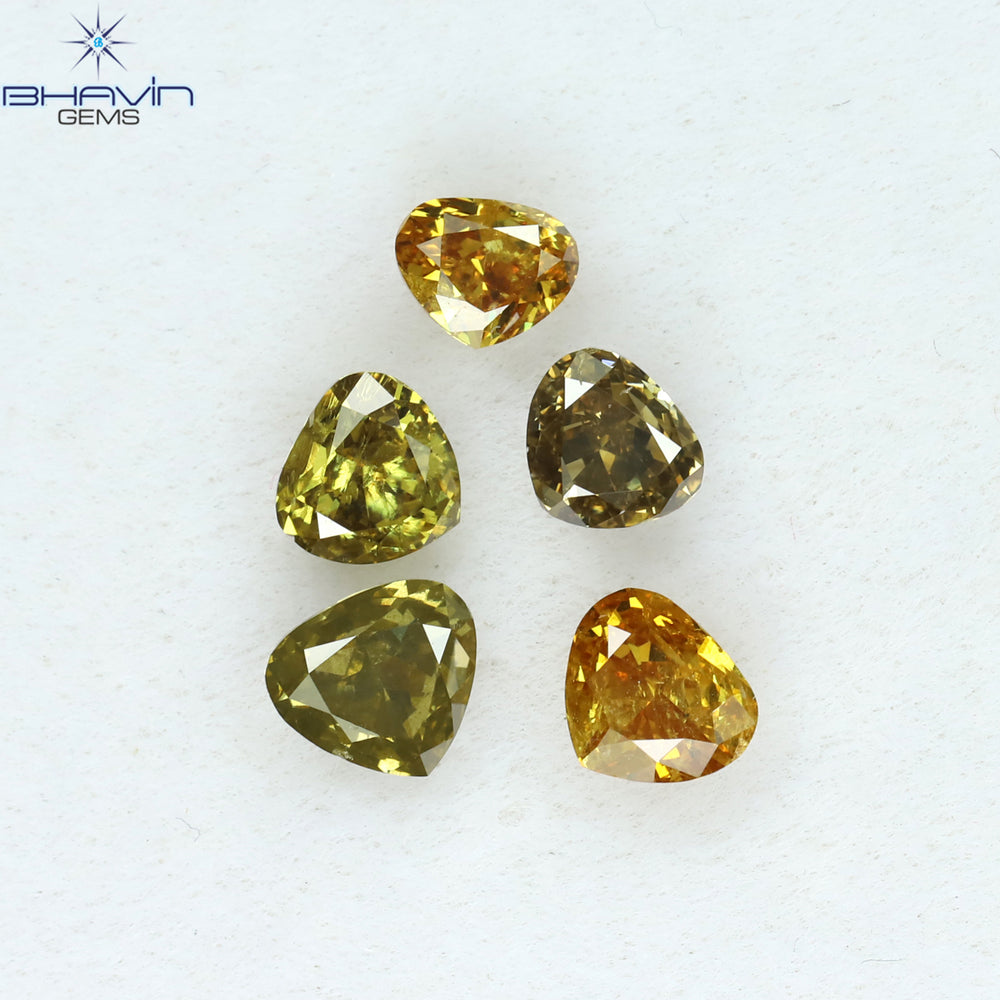 1.20 CT/5 Pcs Heart Shape Natural Diamond Mix Color SI Clarity (3.95 MM)