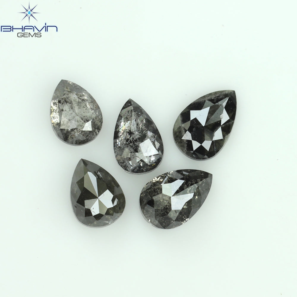 1.37 CT/5 PCS Pear Shape Natural Diamond Salt And Pepper Color I3 Clarity (5.15 MM)