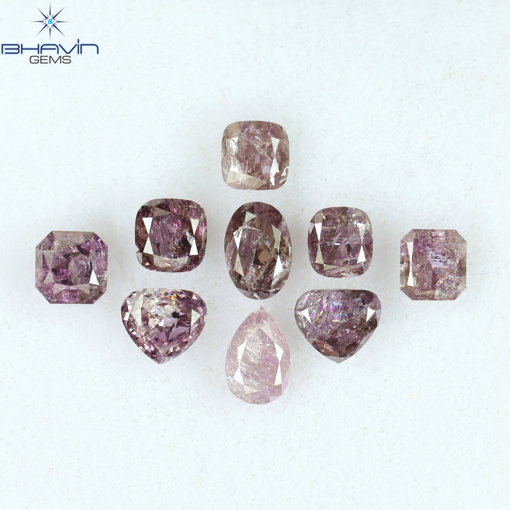 1.56 CT/9 Pcs Mix Shape Natural Diamond Pink Color I3 Clarity (4.30 MM)