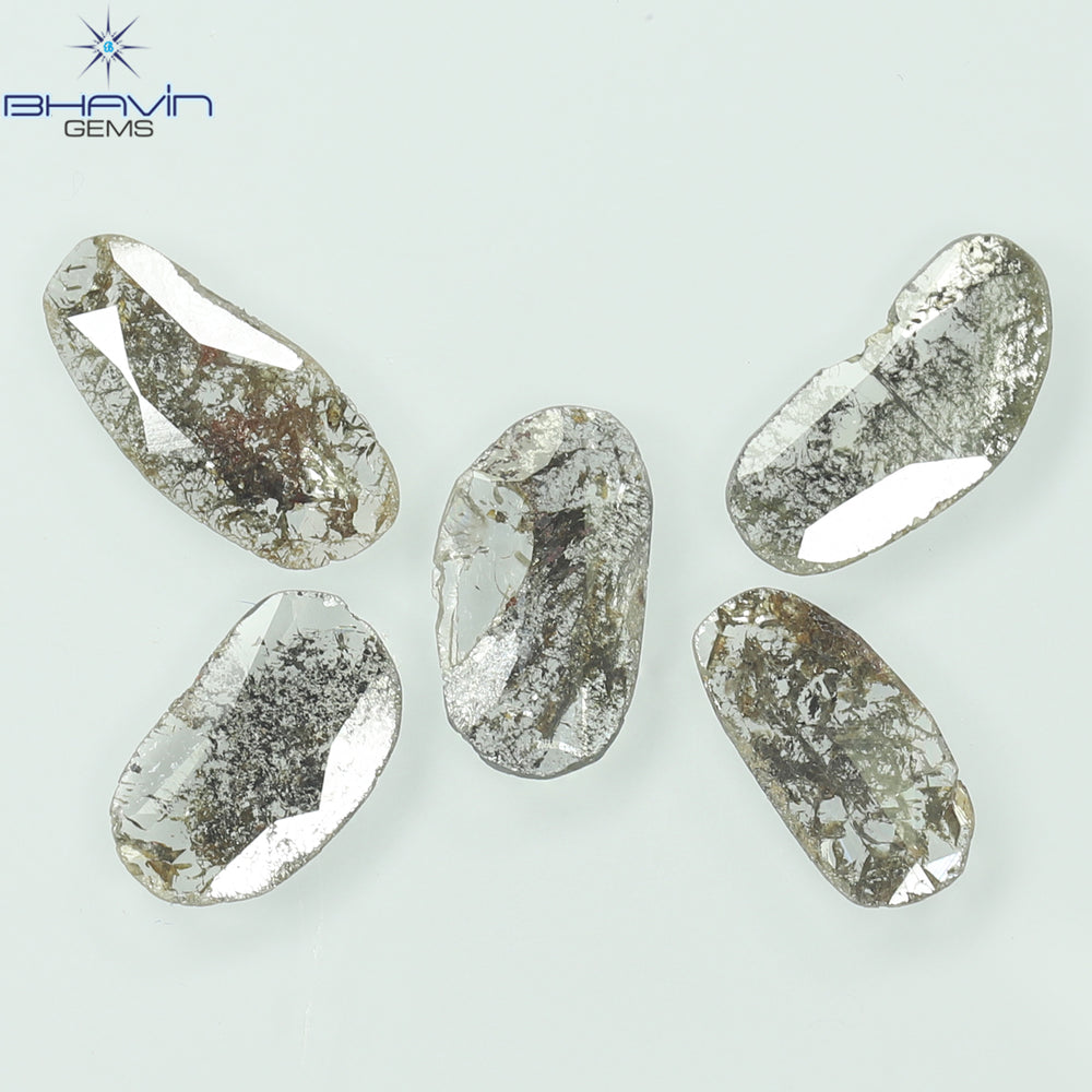 1.75 CT/5 Pcs Slice Shape Natural Diamond Salt And Pepper Color I3 Clarity (10.45 MM)