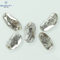 1.75 CT/5 Pcs Slice Shape Natural Diamond Salt And Pepper Color I3 Clarity (10.45 MM)