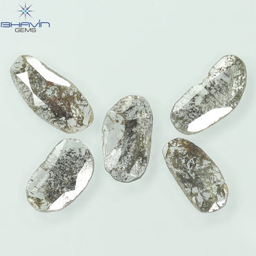 1.75 CT/5 Pcs Slice Shape Natural Diamond Salt And Pepper Color I3 Clarity (10.45 MM)