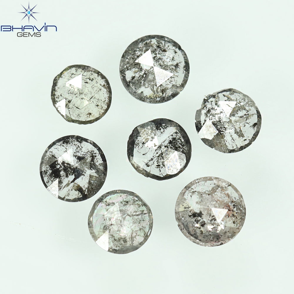 0.55 CT/7 Pcs Round Rose Cut Shape Natural Loose Diamond Salt And Pepper Color I3 Clarity (3.26 MM)