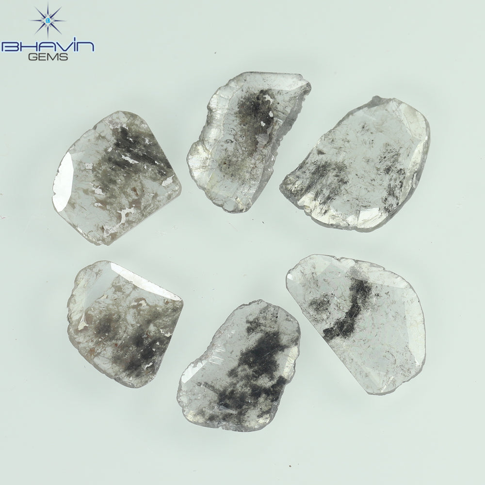 2.48 CT/6 Pcs Slice Shape Natural Diamond Salt And Pepper Color I3 Clarity (9.15 MM)