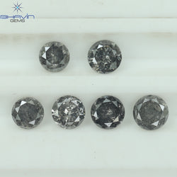 1.05 CT/6 Pcs Round Shape Natural Loose Diamond Salt And pepper Color I3 Clarity (3.64 MM)