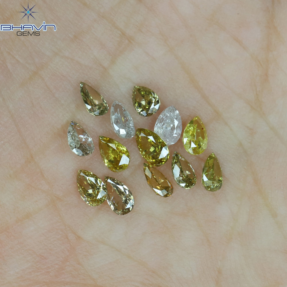 1.39 CT/13 Pcs Pear Shape Natural Diamond Mix Color SI Clarity (4.20 MM)