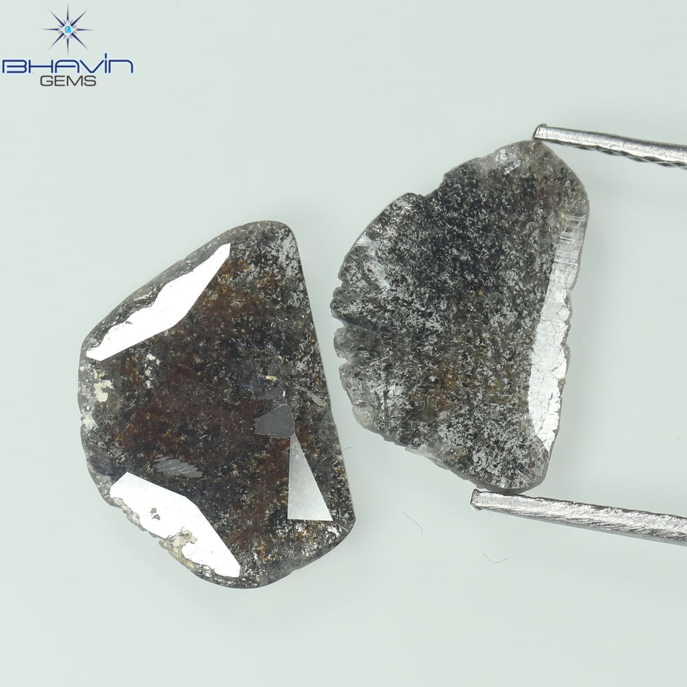 1.76 CT/2 PCS Slice Shape Natural Diamond Salt And Pepper Color I3 Clarity (11.58 MM)
