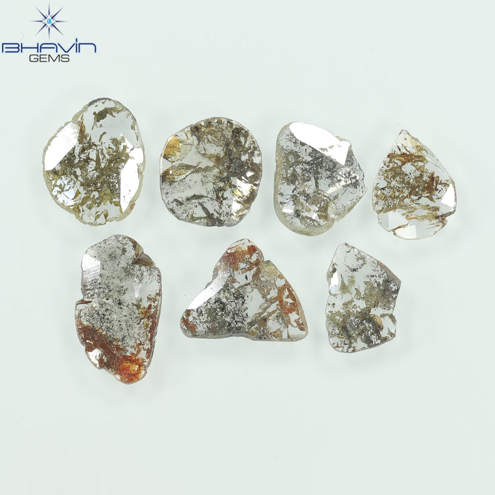 2.48 CT/7 Pcs Slice Shape Natural Diamond Salt And Pepper Color I3 Clarity (10.12 MM)