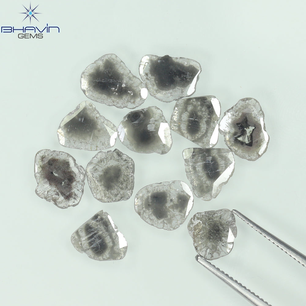 4.05 CT/12 Pcs Slice Shape Natural Diamond Salt And Pepper Color I3 Clarity (8.26 MM)