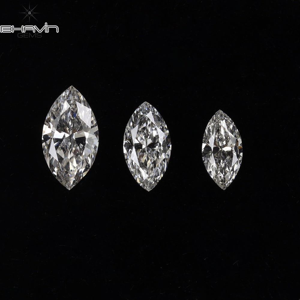 0.26 CT/3 PCS Marquise Shape Natural Diamond White Color SI Clarity (4.97 MM)