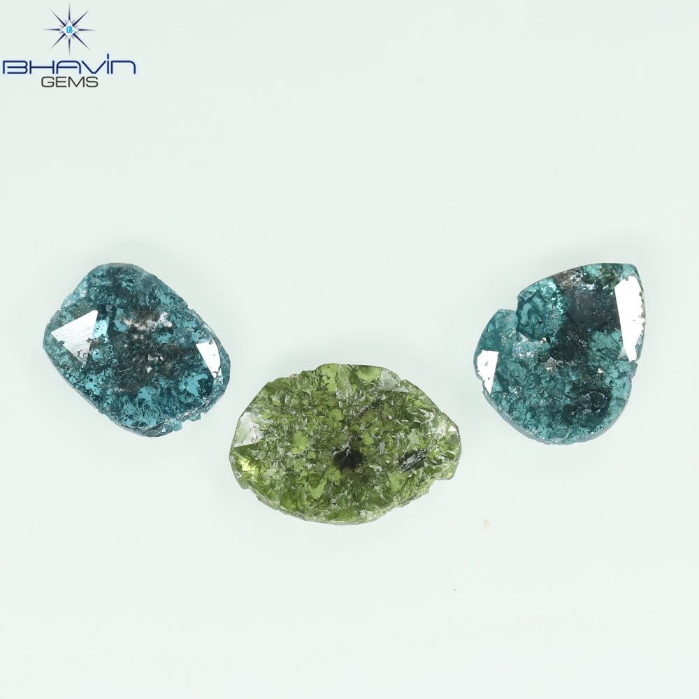 2.14 CT/3 Pcs Slice Shape Natural Diamond Blue Green Color I3 Clarity (10.56 MM)