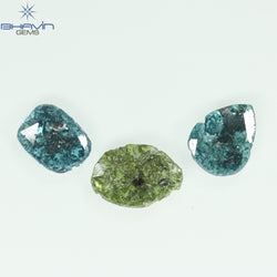 2.14 CT/3 Pcs Slice Shape Natural Diamond Blue Green Color I3 Clarity (10.56 MM)