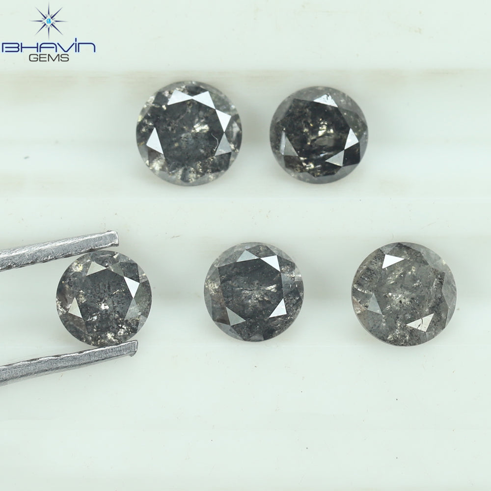 1.14 CT/5 Pcs Round Shape Natural Loose Diamond Salt And pepper Color I3 Clarity (3.93 MM)