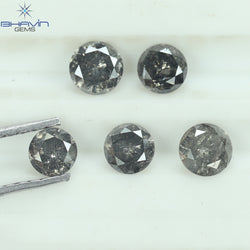 1.14 CT/5 Pcs Round Shape Natural Loose Diamond Salt And pepper Color I3 Clarity (3.93 MM)