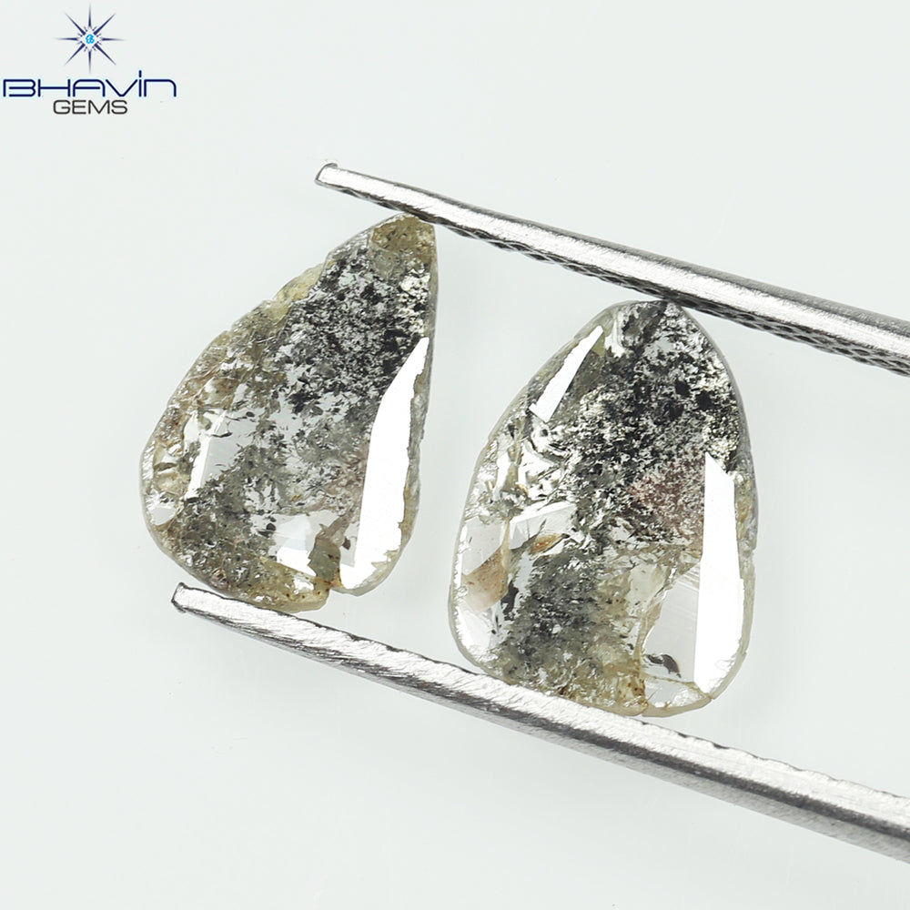 1.35 CT/2 Pcs Slice Shape Natural Diamond Salt And Pepper Color I3 Clarity (9.55 MM)