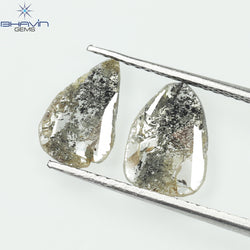 1.35 CT/2 Pcs Slice Shape Natural Diamond Salt And Pepper Color I3 Clarity (9.55 MM)