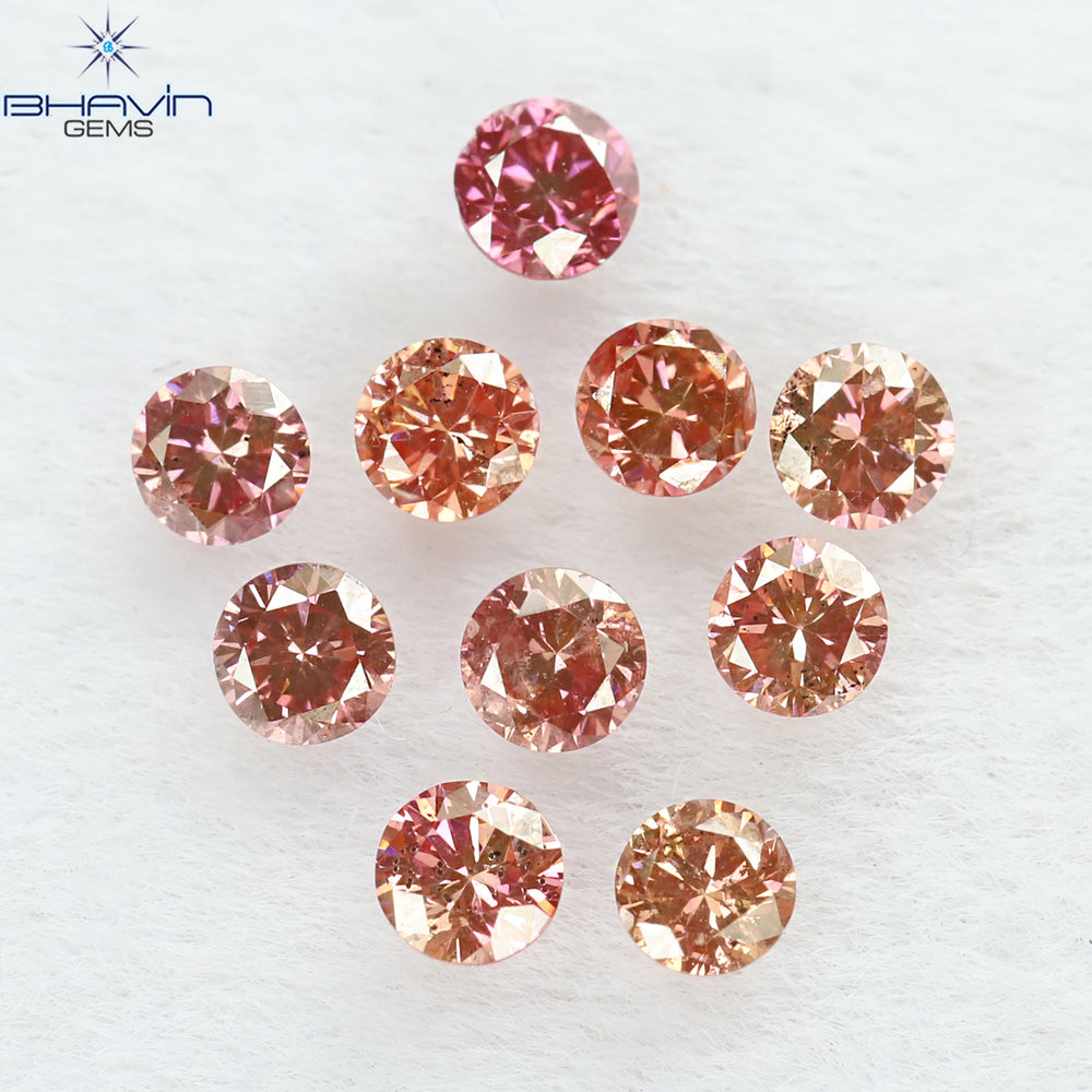 0.42 CT/10 個 ラウンド シェイプ ナチュラル ルース ダイヤモンド ピンク カラー SI クラリティ (2.25 MM)