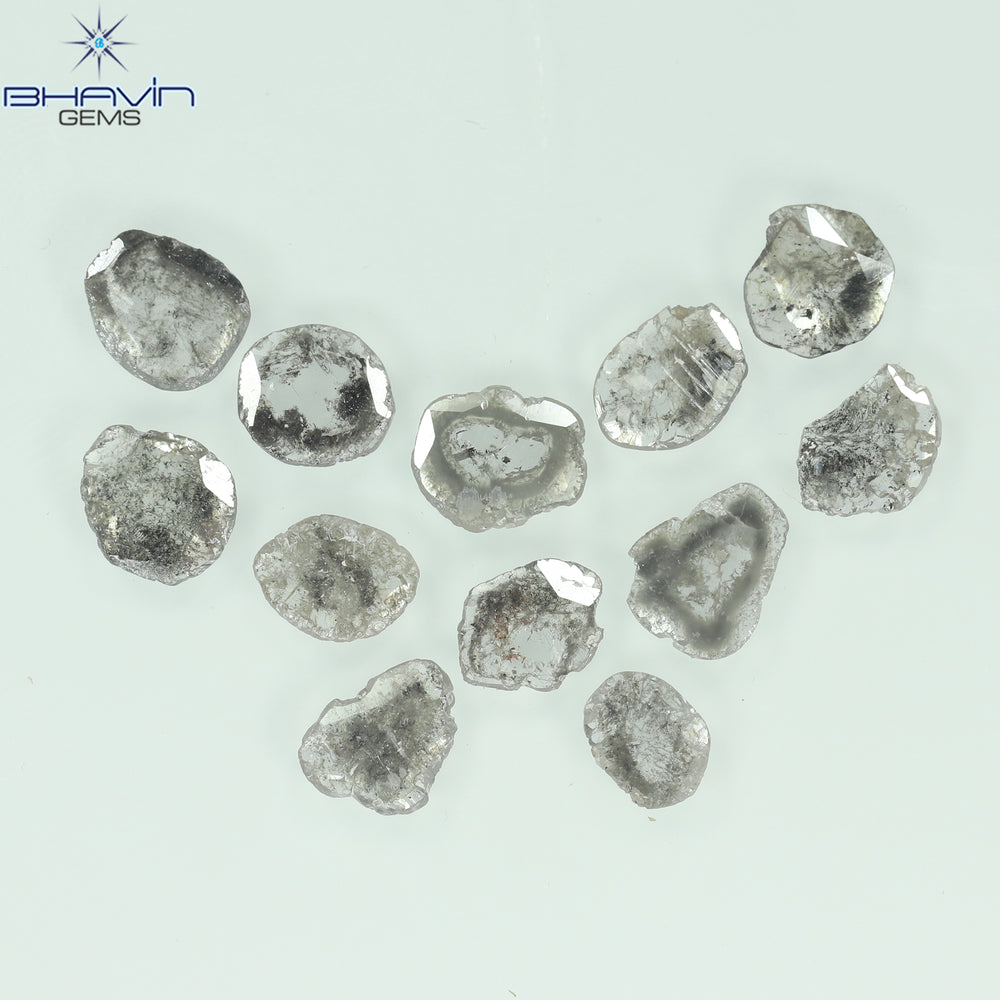 4.32 CT/12 Pcs Slice Shape Natural Diamond Salt And Pepper Color I3 Clarity (7.74 MM)