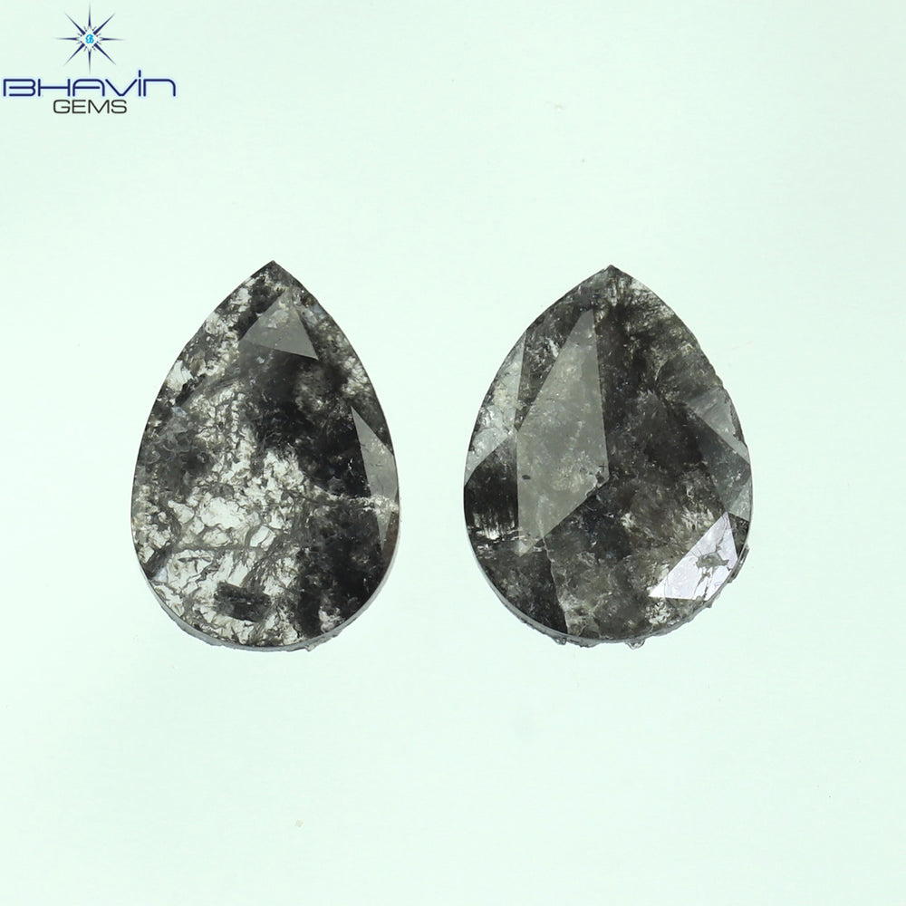1.01 CT/2 Pcs Pear Slice Shape Natural Diamond Salt And Pepper Color I3 Clarity (8.17 MM)