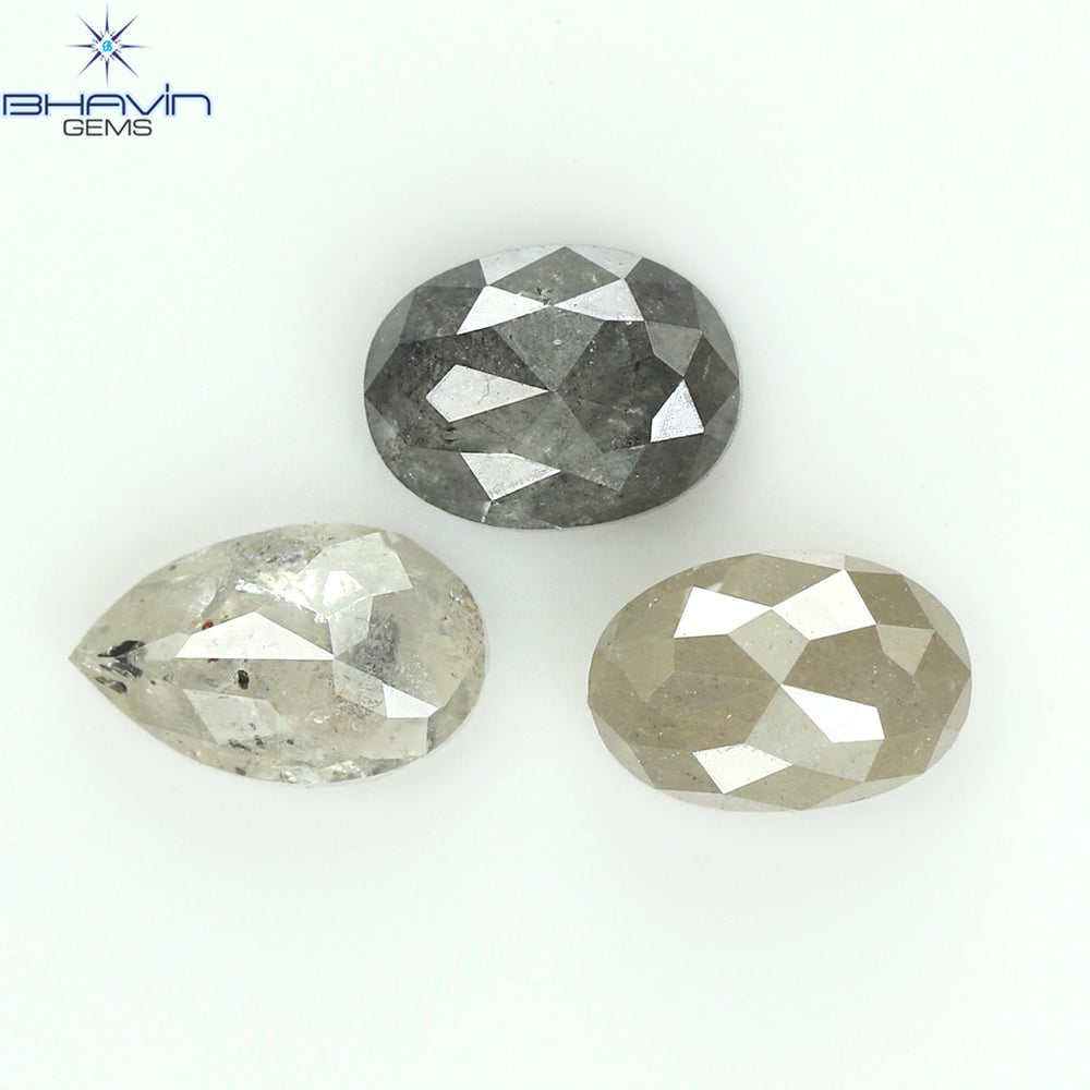 1.26 CT/3 PCS Oval Pear Shape Natural Diamond Salt And pepper Color I3 Clarity (5.32 MM)